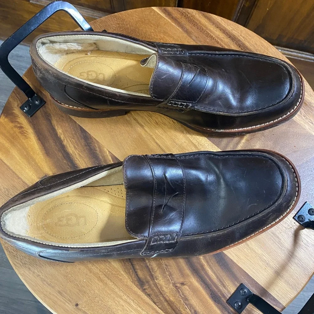 UGG Barren Brown Leather Penny Loafers Mens Shoes sz 12